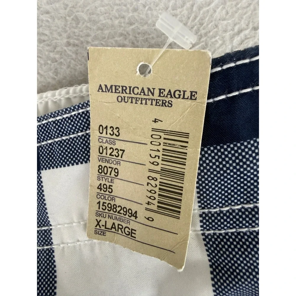 American Eagle Swim Trunks Mens XL Navy Blue White Buffalo Plaid Board Shorts